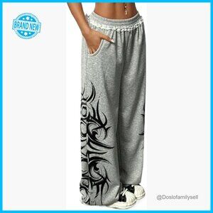 Y2K Wide Leg Baggy Sweatpants Double Waist Drawstring Streetwear Retro Emo